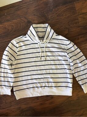 J Crew White Navy Striped Funnel Neck Pullover